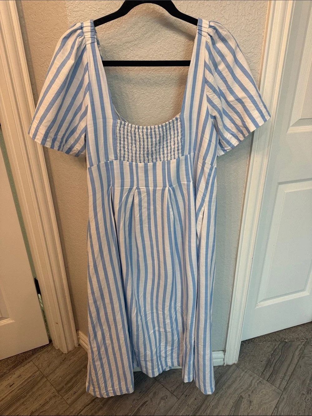 a new day Blue & White Striped Midi Dress with Puff Sleeves - Picture 3 of 3